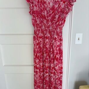 Chelsea28 Red and Pink Pleated Tie-Dye Maxi